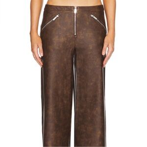 WeWoreWhat Brown Wide Leg Leather Pants